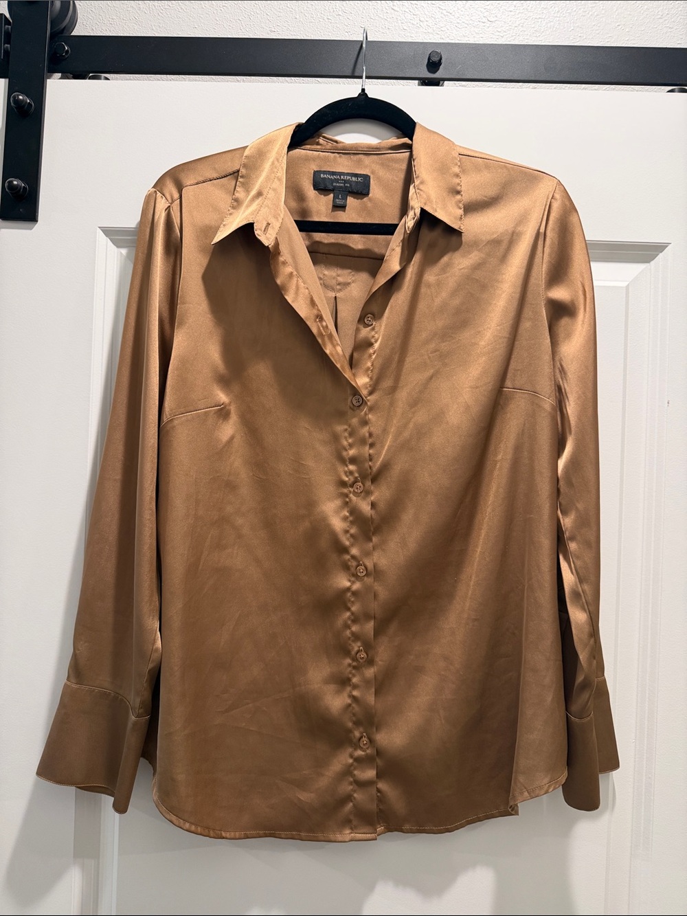 Banana Republic Satin Button-Down Shirt in Camel